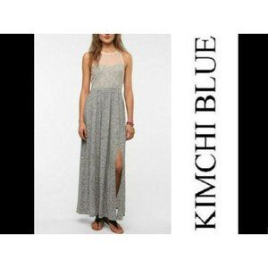 Kimchi Blue Dress Gray Women's Racer Back Mixed Fabric Nude Lace Maxi Size M